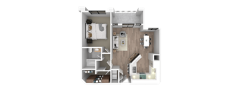 a 3d floor plan of a bedroom with a bathroom and a living room