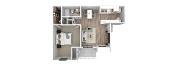 a 3d floor plan of a bedroom with a bathroom and a living room