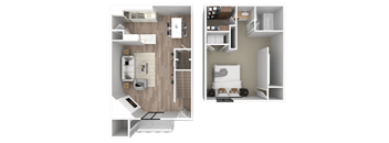 a floor plan of a bedroom with a bathroom and a living room