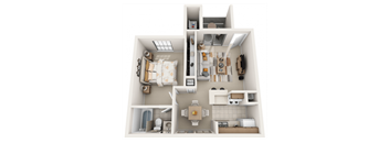 this is a 3d floor plan of a 824 square foot 1 bedroom apartment at the