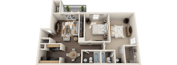 a 2 bedroom192 sqft floor plan with a bedroom and a living room