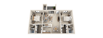 a 3d floor plan of a 1 bedroom apartment