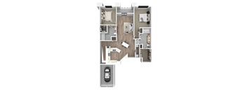 a floor plan of a house with a bedroom and a car