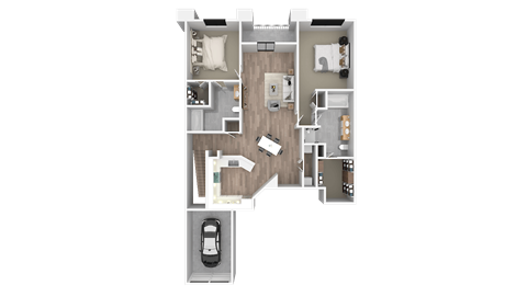 a floor plan of a house with a bedroom and a car