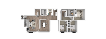 a 3d floor plan of a bedroom with a bathroom and a living room