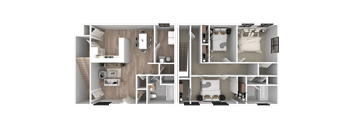 a 3d floor plan of a bedroom with a bathroom and a living room
