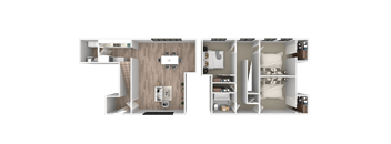 a 3d floor plan of a bedroom with a bathroom and a living room
