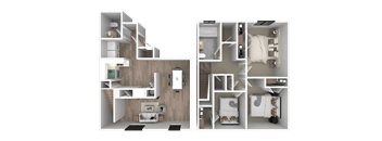 a rendering of a bedroom and a floor plan of a house