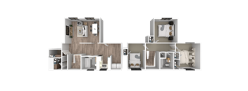 a 3d floor plan of a bedroom with a bathroom and a living room