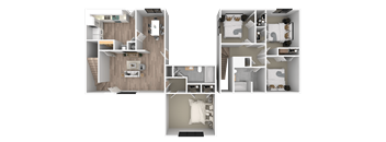 a 3d rendering of a floor plan with a bedroom and a bathroom