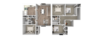 a 3d rendering of a floor plan with a bedroom and a bathroom