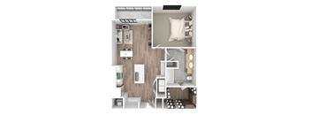a floor plan of a bedroom with a bathroom and a living room