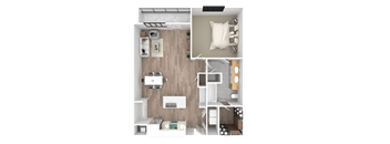 a floor plan of a bedroom with a bathroom and a living room