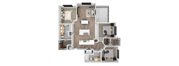 the living area of the floor plan with bedrooms and a bathroom