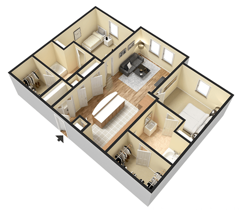 this is the second floor of the house. it has a bedroom and a living room with