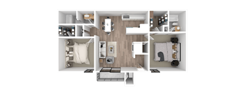 a 3d rendering of a floor plan with a bedroom and a bathroom