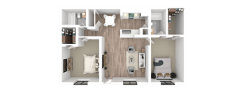 a floor plan of a bedroom with a bathroom and a living room