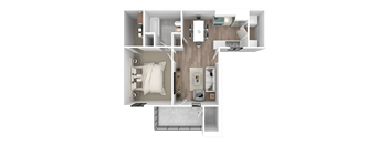 a 3d floor plan of a bedroom with a bathroom and a living room