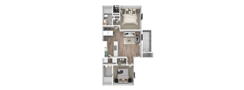a 3d floor plan of a room with a bedroom and a bathroom
