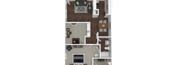 a floor plan of a two bedroom apartment with a fireplace and a fireplace mantel