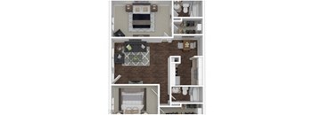 a furnished floor plan of a 1 bedroom apartment