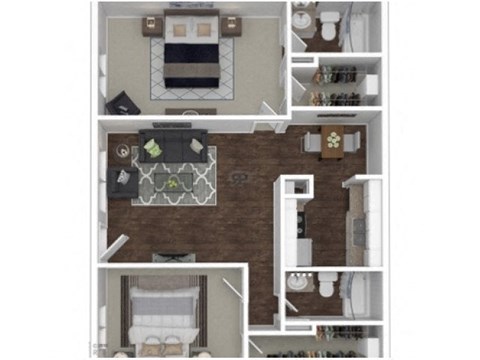 a furnished floor plan of a 1 bedroom apartment