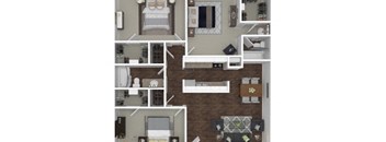 a furnished floor plan of a 1 bedroom apartment