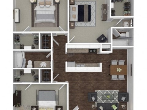 a furnished floor plan of a 1 bedroom apartment