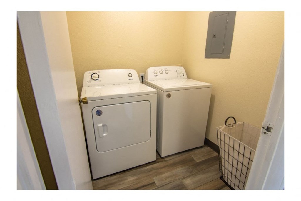 a washer and dryer in a room