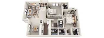 a spacious two bedroom apartment with two bathrooms and a spacious living room with a fireplace and a