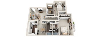 a 3d floor plan of a house with a bedroom and a living room