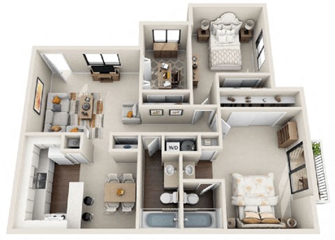 a 3d floor plan of a house with a bedroom and a living room