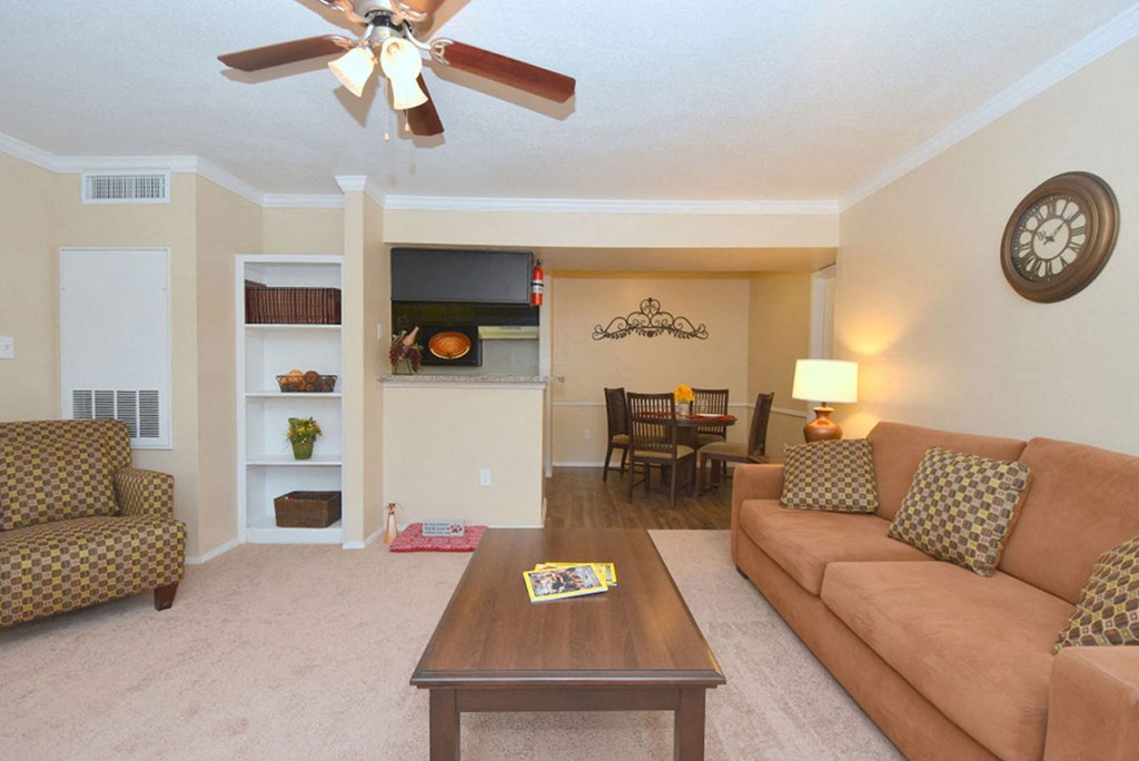 a living room with a couch and a coffee table