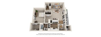 this is a 3d floor plan of a 846 square foot 1 bedroom apartment at the