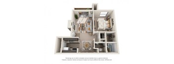 a 3d floor plan of a 1 bedroom apartment