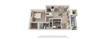 a 3d floor plan of a 1 bedroom apartment