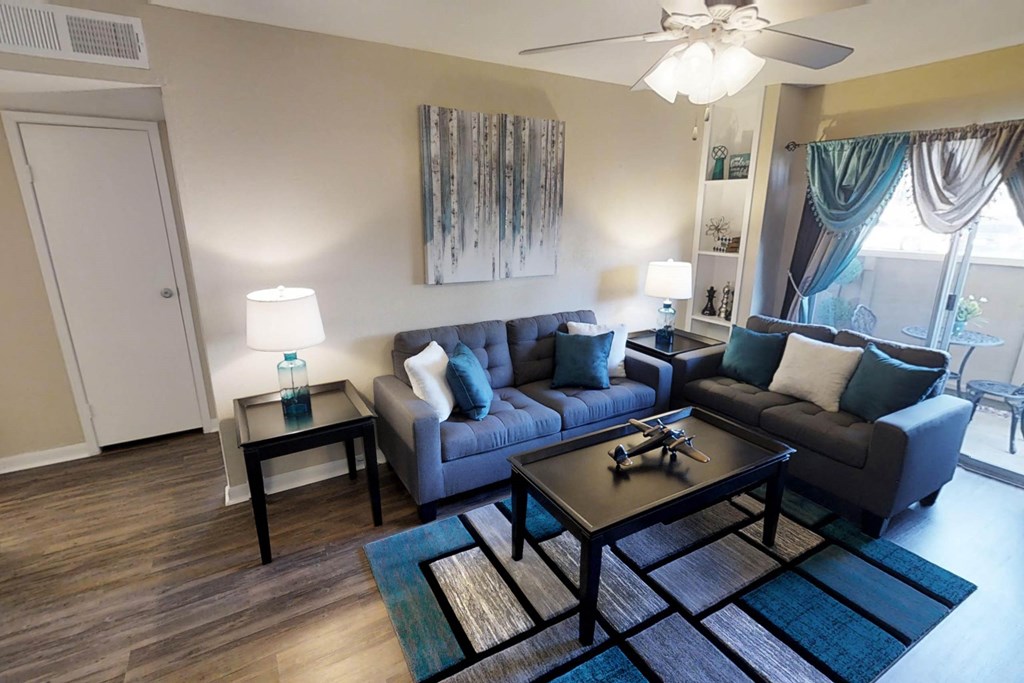 a living room with a couch and a table