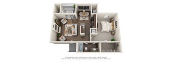 a bedroom with a bed and a chair in a small room