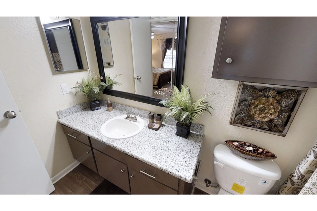 a bathroom with a toilet sink and mirror