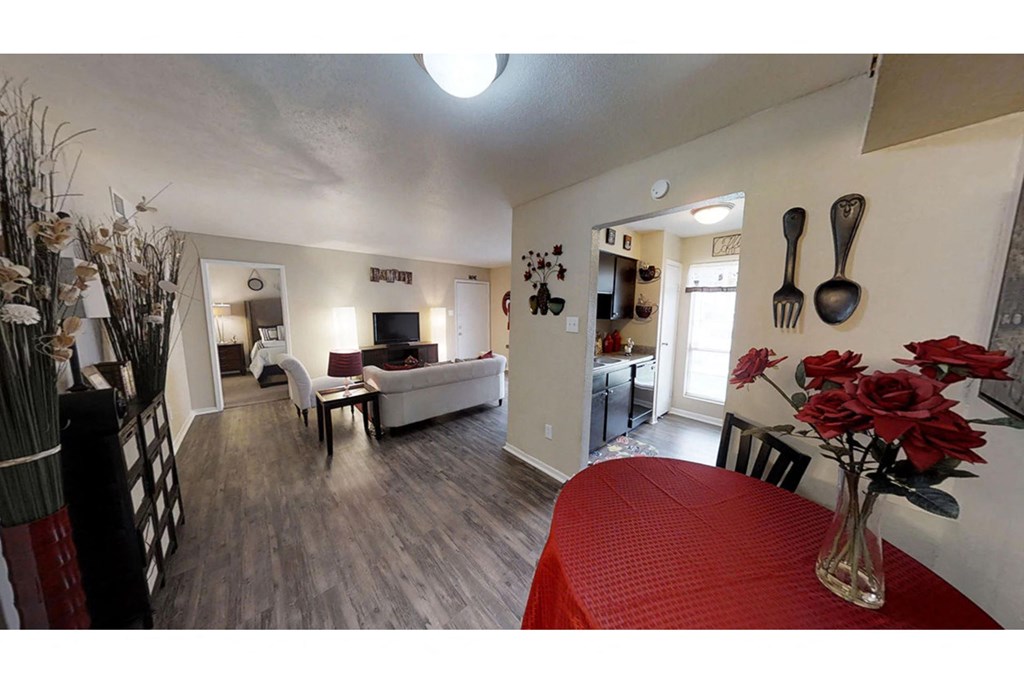 a view of the living room from the dining room