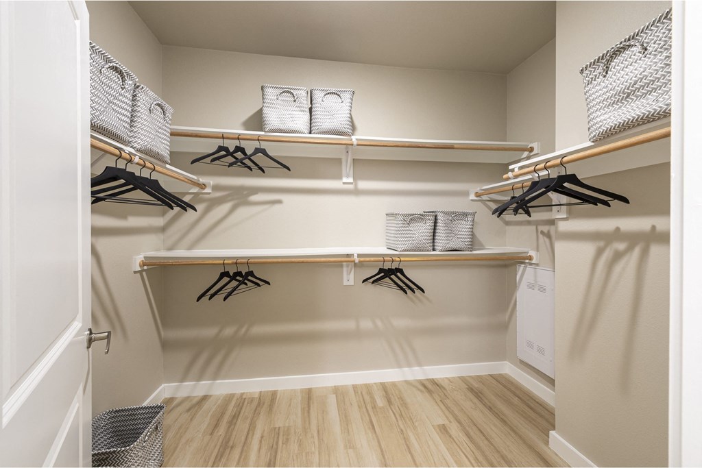 a spacious walk in closet in a 555 waverly unit