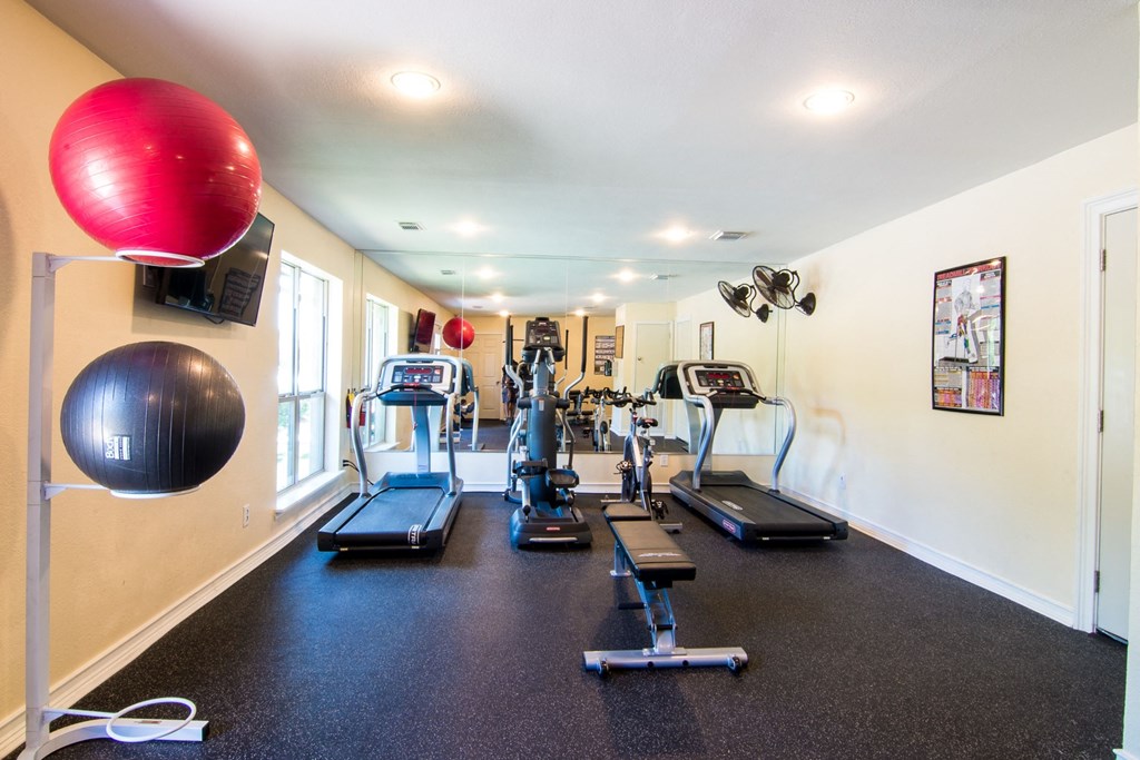 a home gym with treadmills and elliptical machines
