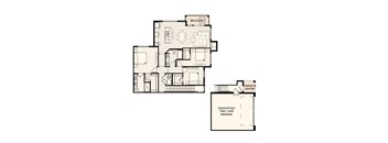 A floor plan of a house with a garage and a balcony.