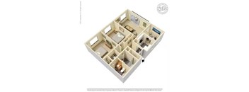A 3D image of a house layout with rooms and furniture.