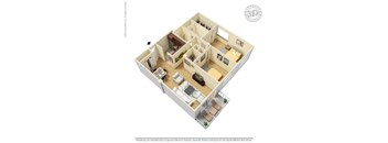 A 3D floor plan of a house layout.