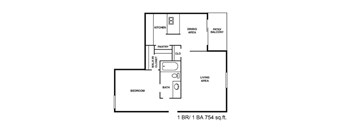 A floor plan of a one bedroom apartment.