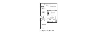 A floor plan of a one bedroom apartment.