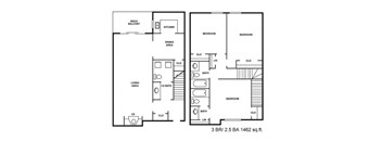 A floor plan of a 2.5 bedroom apartment.