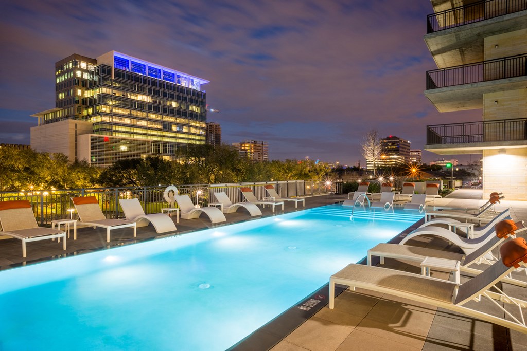 a pool at night at the ace hotel in downtown