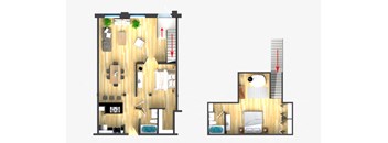 A floor plan of a two-story house with a staircase and a spiral staircase.